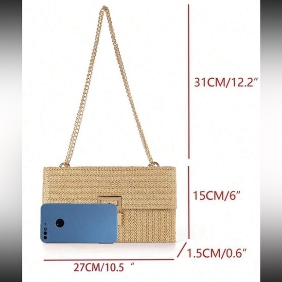 Metal-Lock Flap Gold Chain Braided Shoulder Bag - Picture 5 of 5